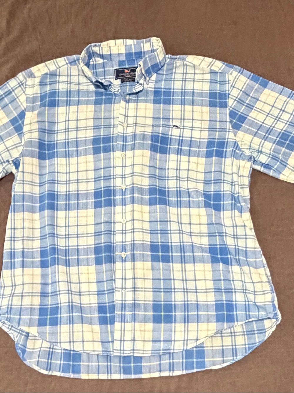 Vineyard Vines Light Blue and White Plaid Button-Down Shirt